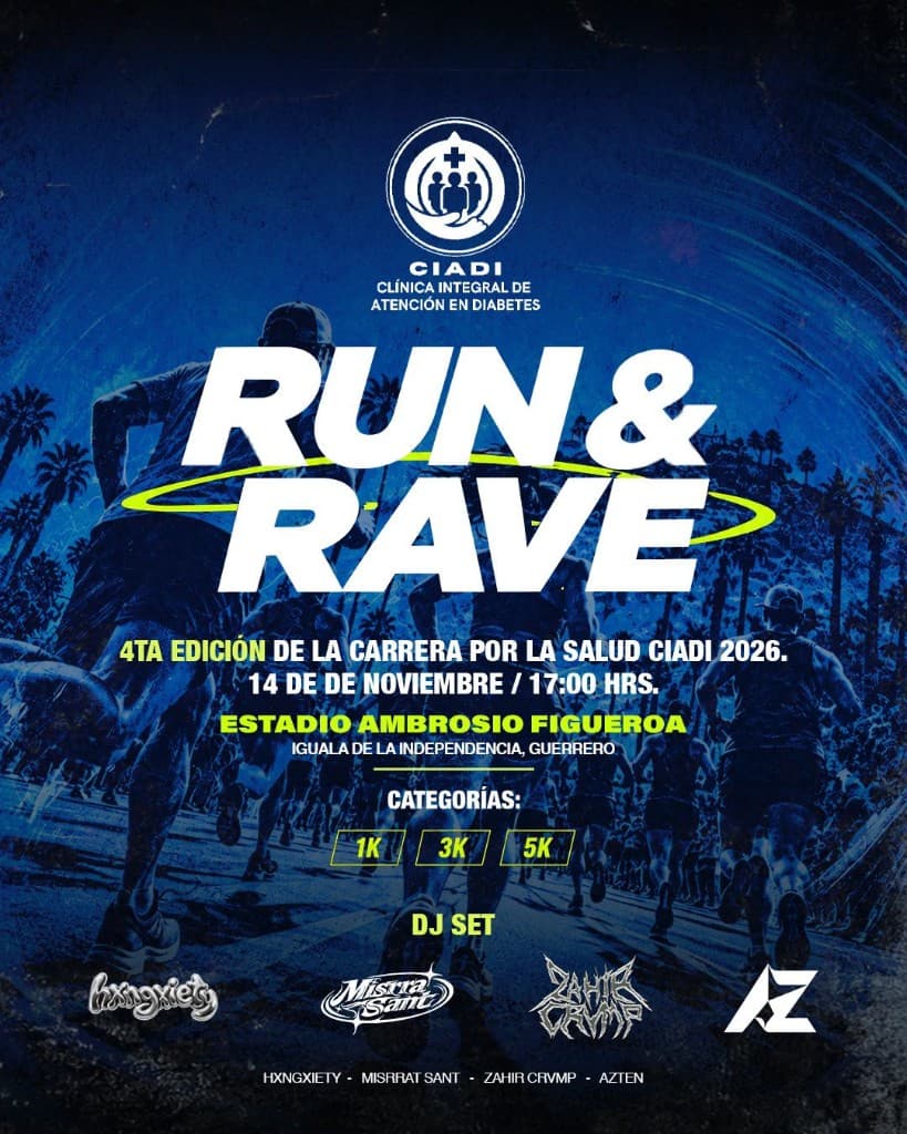 Run & Rave: Carrera por la Salud "Viviendo con Diabetes". Cartel oficial del evento.